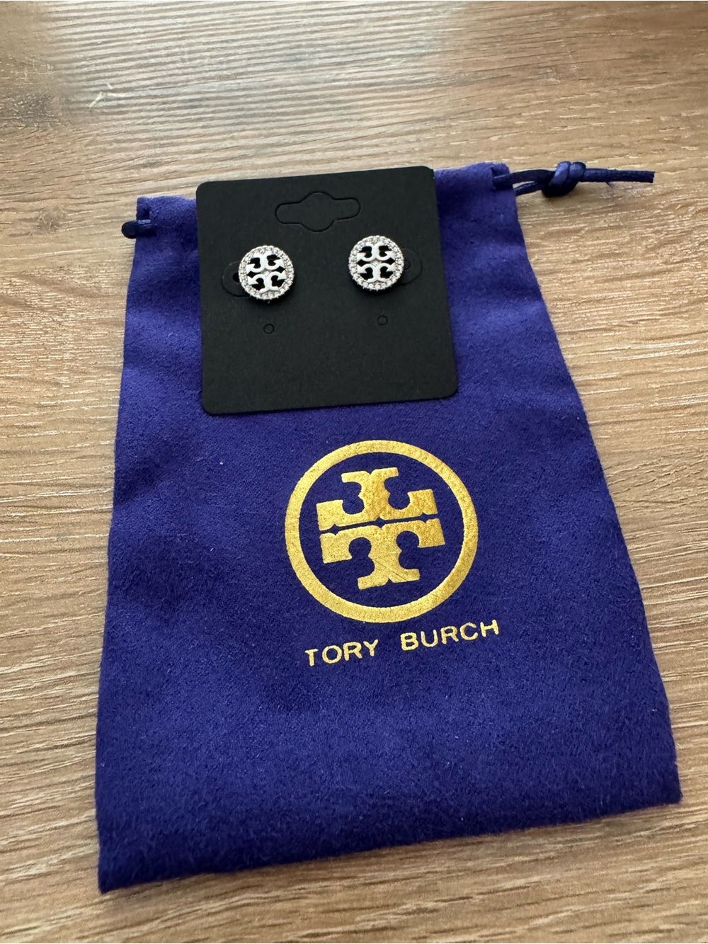 New - Tory Burch Silver Logo Miller Pave Stud Earrings